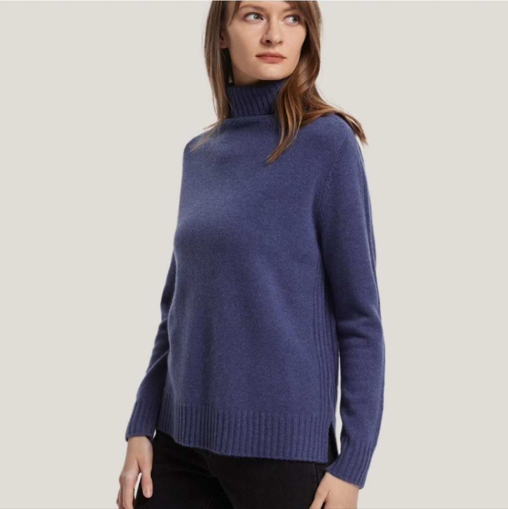 Gentle Herd 100% Cashmere Funnel Neck Sweater Size L LARGE In Sea BLUE $269 MSRP